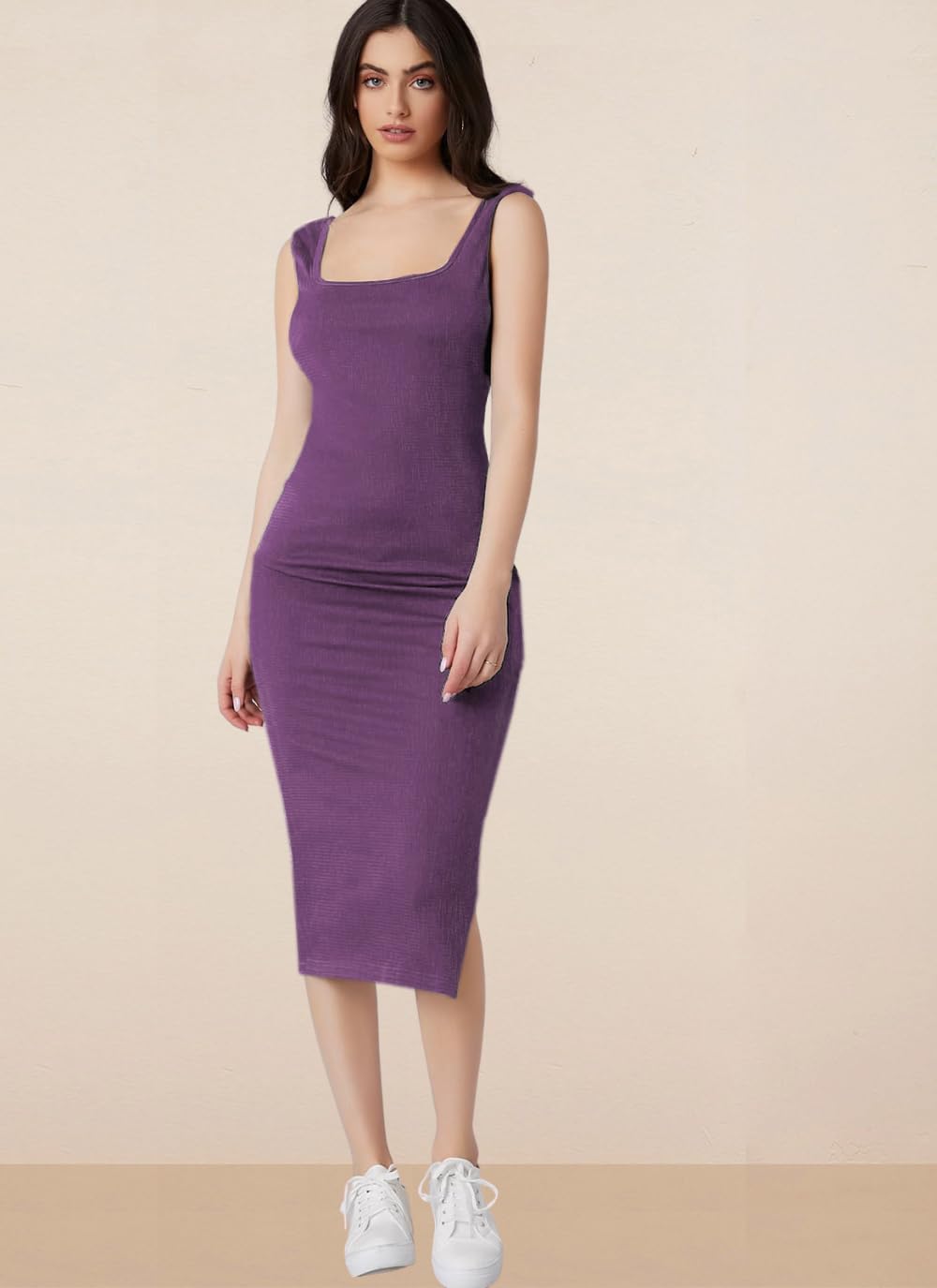 rosery paris Square Neck Sleeveless Black Bodycon Dress for Women and Casual wear