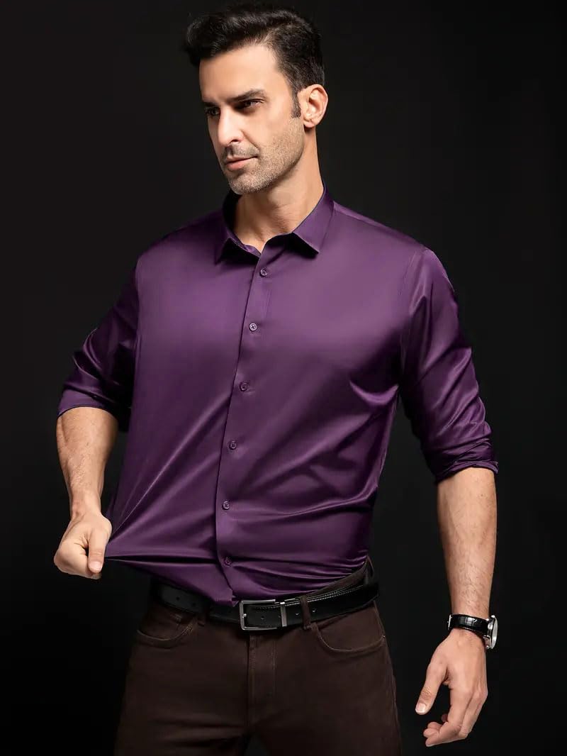 IndoPrimo Men's Stylish Solid Satin Casual Shirt