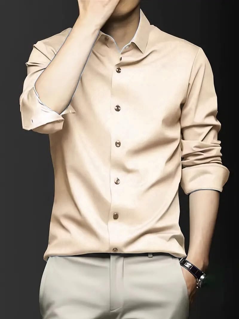 IndoPrimo Men's Stylish Solid Satin Casual Shirt