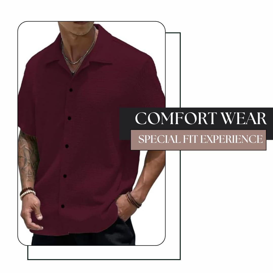 MiraMichi Men's Slim Fit Half Sleeve Polycotton Casual