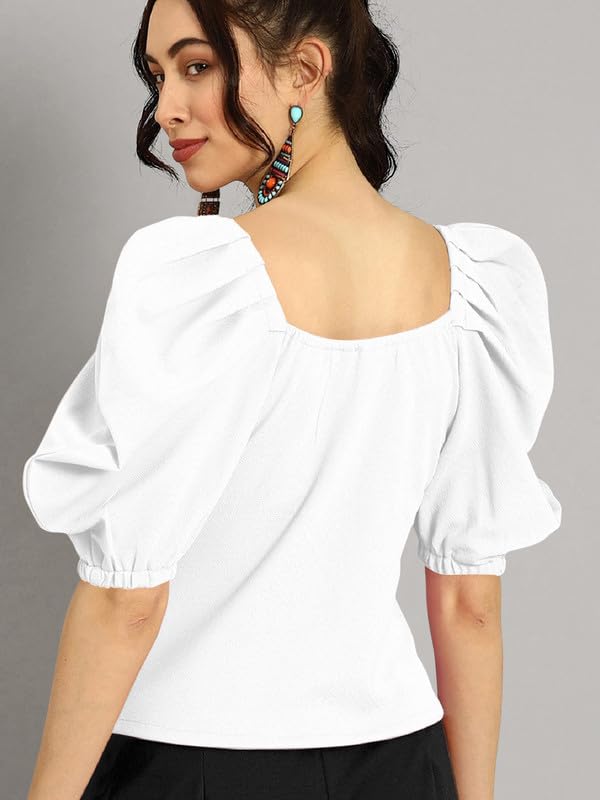 Dream Beauty Fashion Women's Puff/Baloon Sleeves V-Neck Casual Top (Top-MG-1)