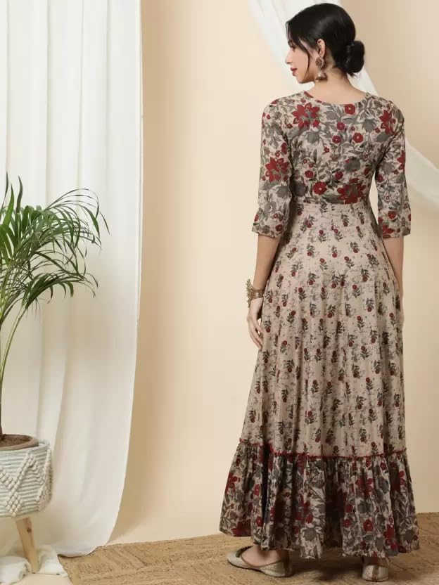 Women's Rayon Anarkali Floral Printed Angrakha Kurta