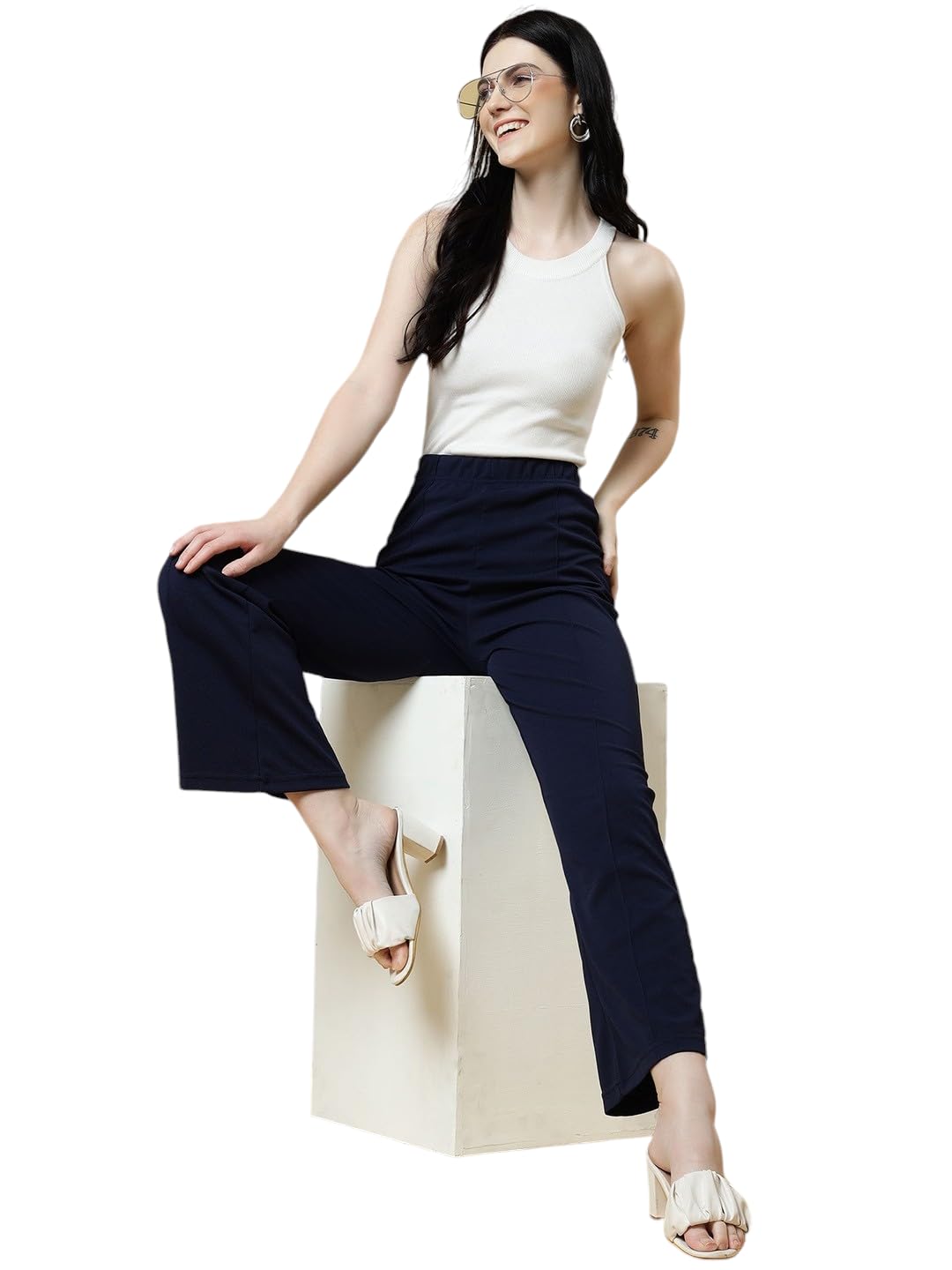 Qyaas Women's Classic Trouser Pants, High Waist