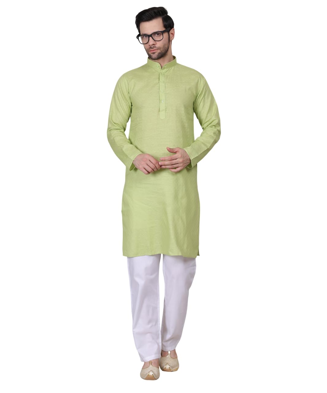 Men's Cotton Kurta, Mandarin Collar, Long Sleeve