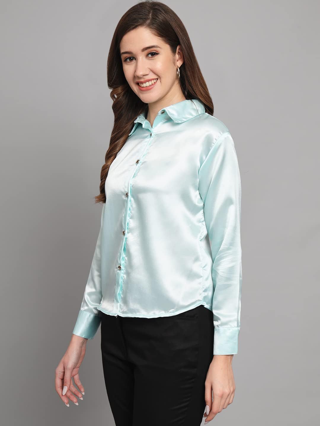 FUNDAY FASHION Women Solid Formal Satin Regular Fit Shirt