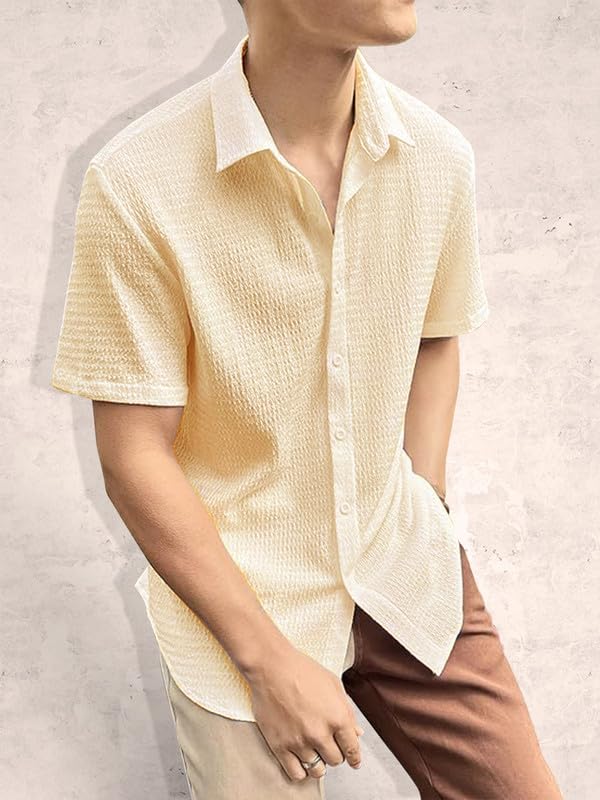 Pinkmint Popcorn Shirt for Men Soild Slim Fit Sleeve