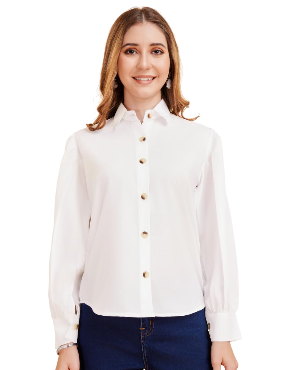 harshiv Enterprise Women's Crepe Casual Balloon Sleeve Shirt | Stylish Lightweight Top for Office, Travel Comfortable, Breathable, Easy to Care Fabric