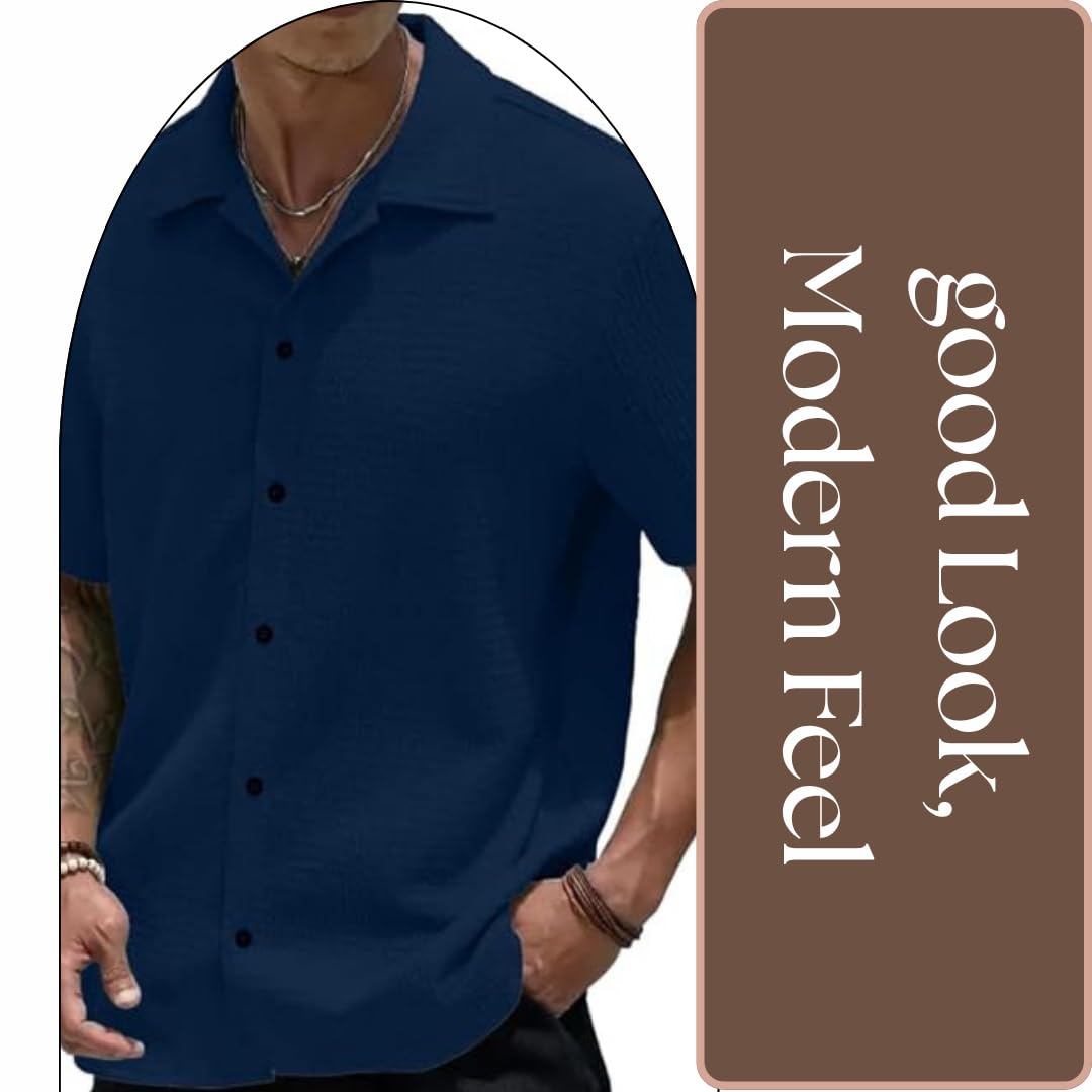 MiraMichi Men's Slim Fit Half Sleeve Polycotton Casual