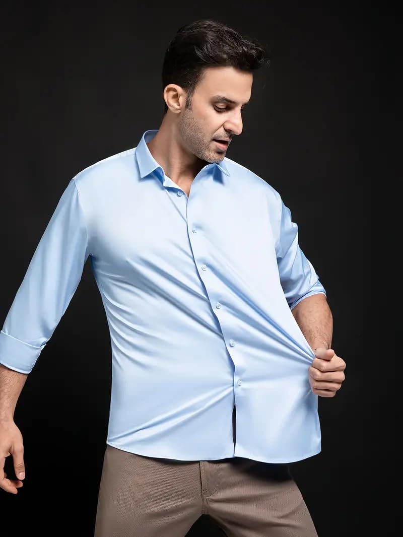 IndoPrimo Men's Stylish Solid Satin Casual Shirt