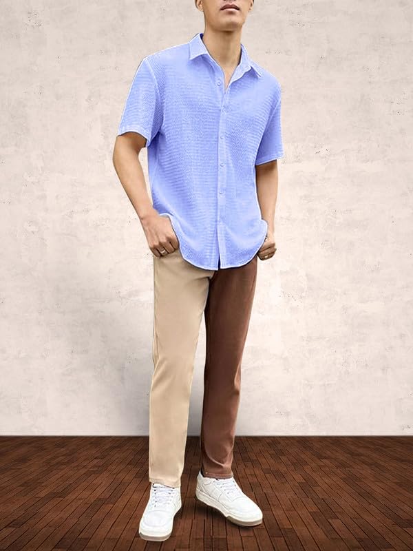 Pinkmint Popcorn Shirt for Men Soild Slim Fit Sleeve