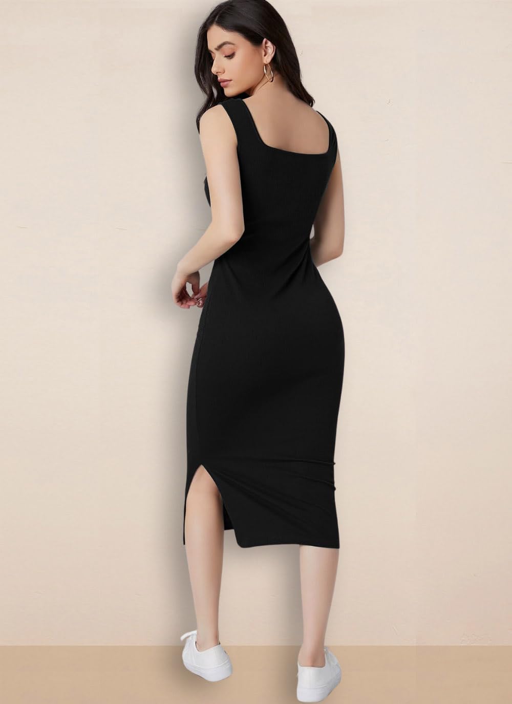 rosery paris Square Neck Sleeveless Black Bodycon Dress for Women and Casual wear