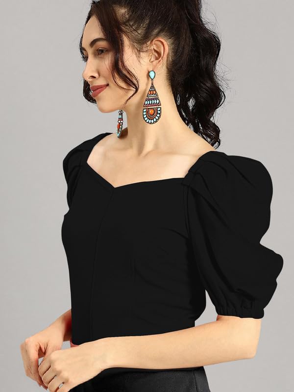 Dream Beauty Fashion Women's Puff/Baloon Sleeves V-Neck Casual Top (Top-MG-1)