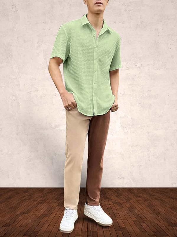 Pinkmint Popcorn Shirt for Men Soild Slim Fit Sleeve
