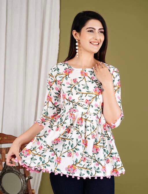 Women's Rayon Printed Regular Fit Short Kurti