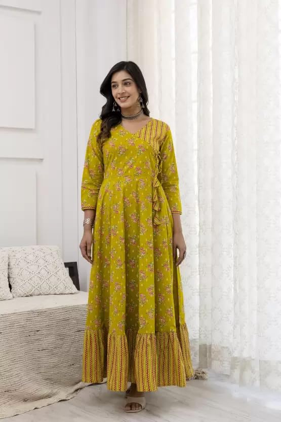 Women's Rayon Anarkali Floral Printed Angrakha Kurta