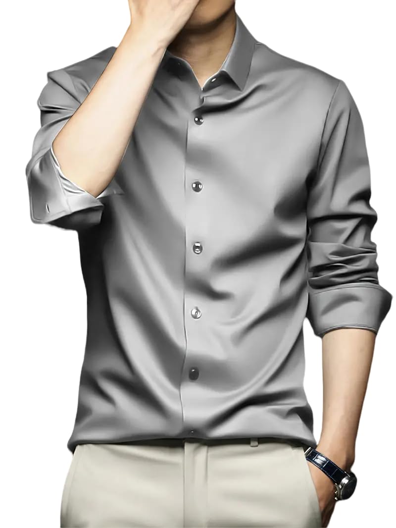 IndoPrimo Men's Stylish Solid Satin Casual Shirt