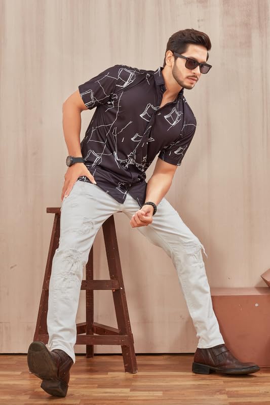 MART Men's Printed Lycra Half Sleeve Shirt Fashionable