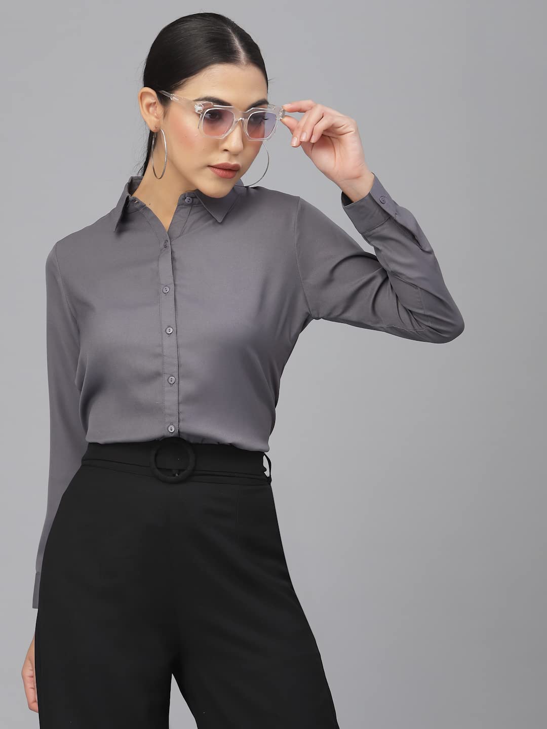 Style Quotient Women Solid White Polymoss Regular Formal Shirt