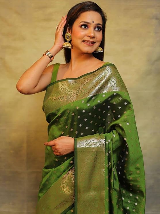 Women's Cotton Silk Woven Saree with Blouse Material