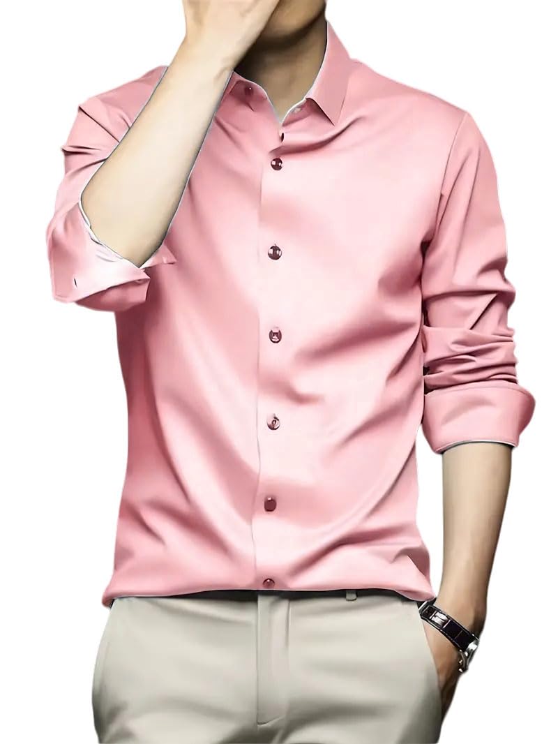 IndoPrimo Men's Stylish Solid Satin Casual Shirt