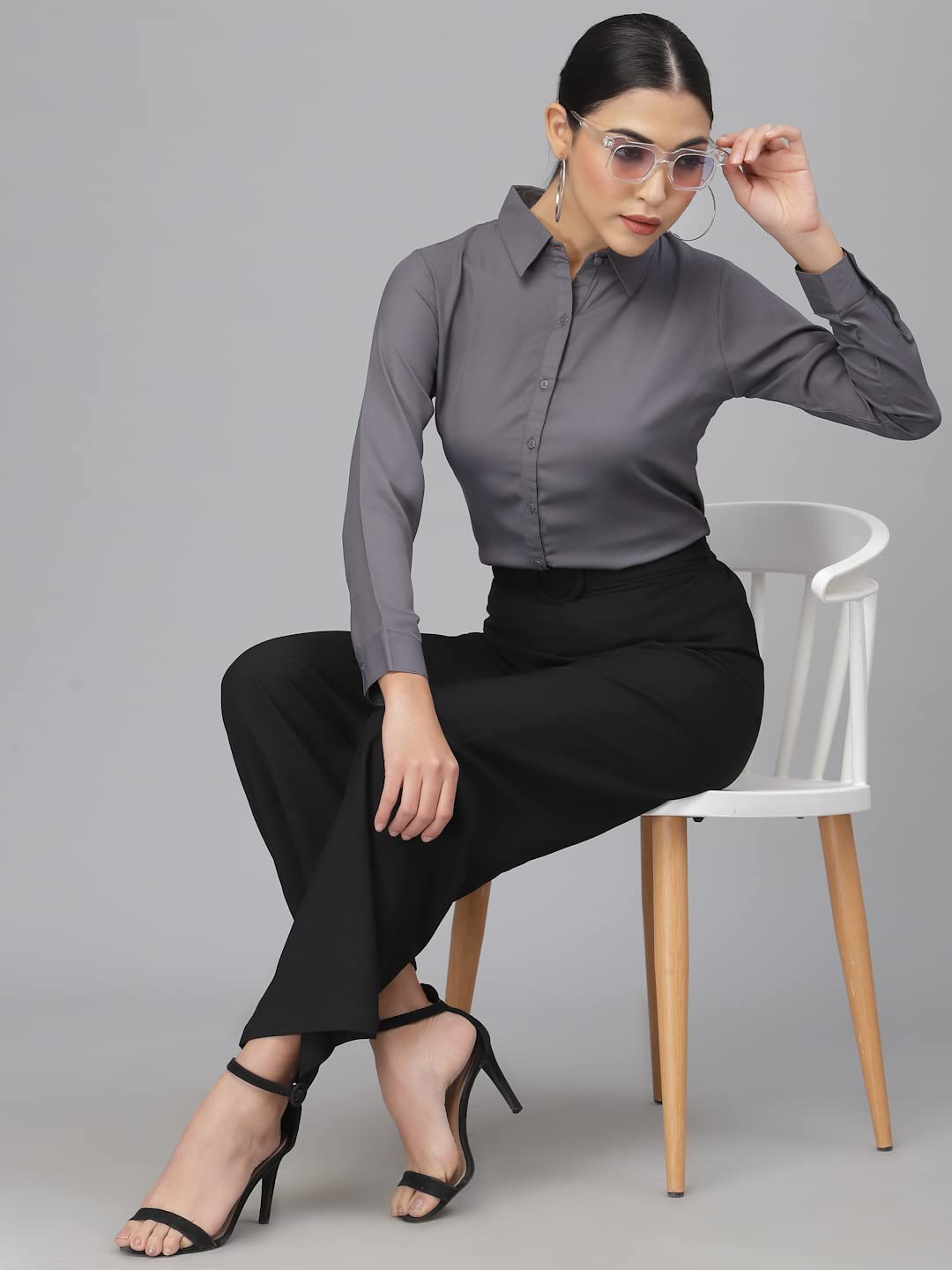 Style Quotient Women Solid White Polymoss Regular Formal Shirt