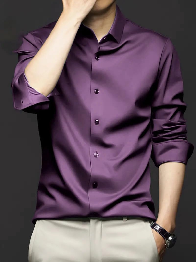 IndoPrimo Men's Stylish Solid Satin Casual Shirt
