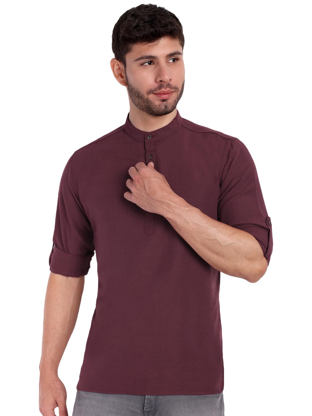 KNIGHT VICTORY Men Solid Cotton Linen Straight Kurta