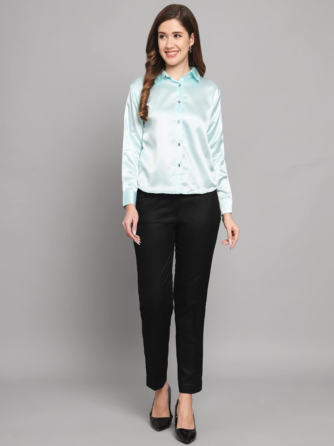 FUNDAY FASHION Women Solid Formal Satin Regular Fit Shirt