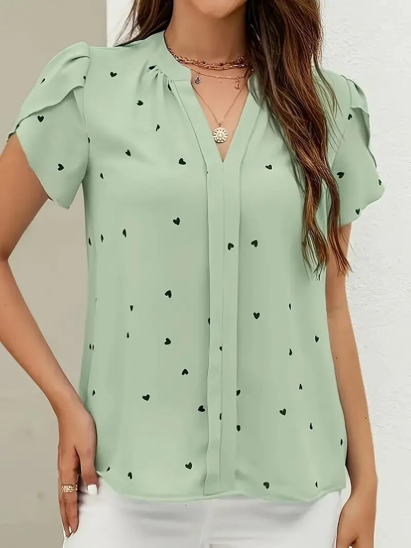 MATMA FASHION Women's Cotton Green Printed Half Sleeves Tops for Women