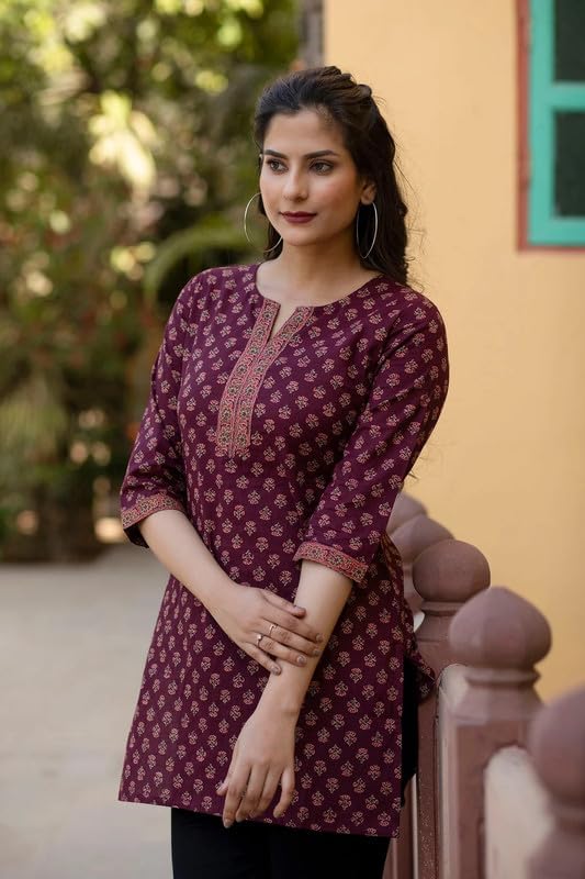 ALENJAN Floral Print Rayon Kurta for Women