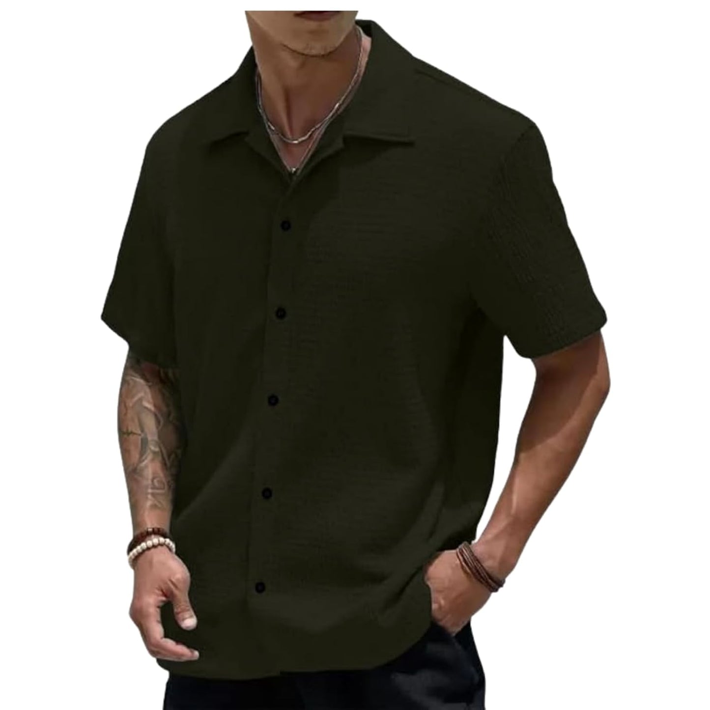 MiraMichi Men's Slim Fit Half Sleeve Polycotton Casual