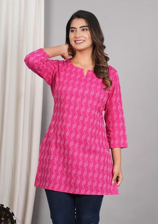HION HILS Traditional Cotton Print Kurta Office Short Kurti