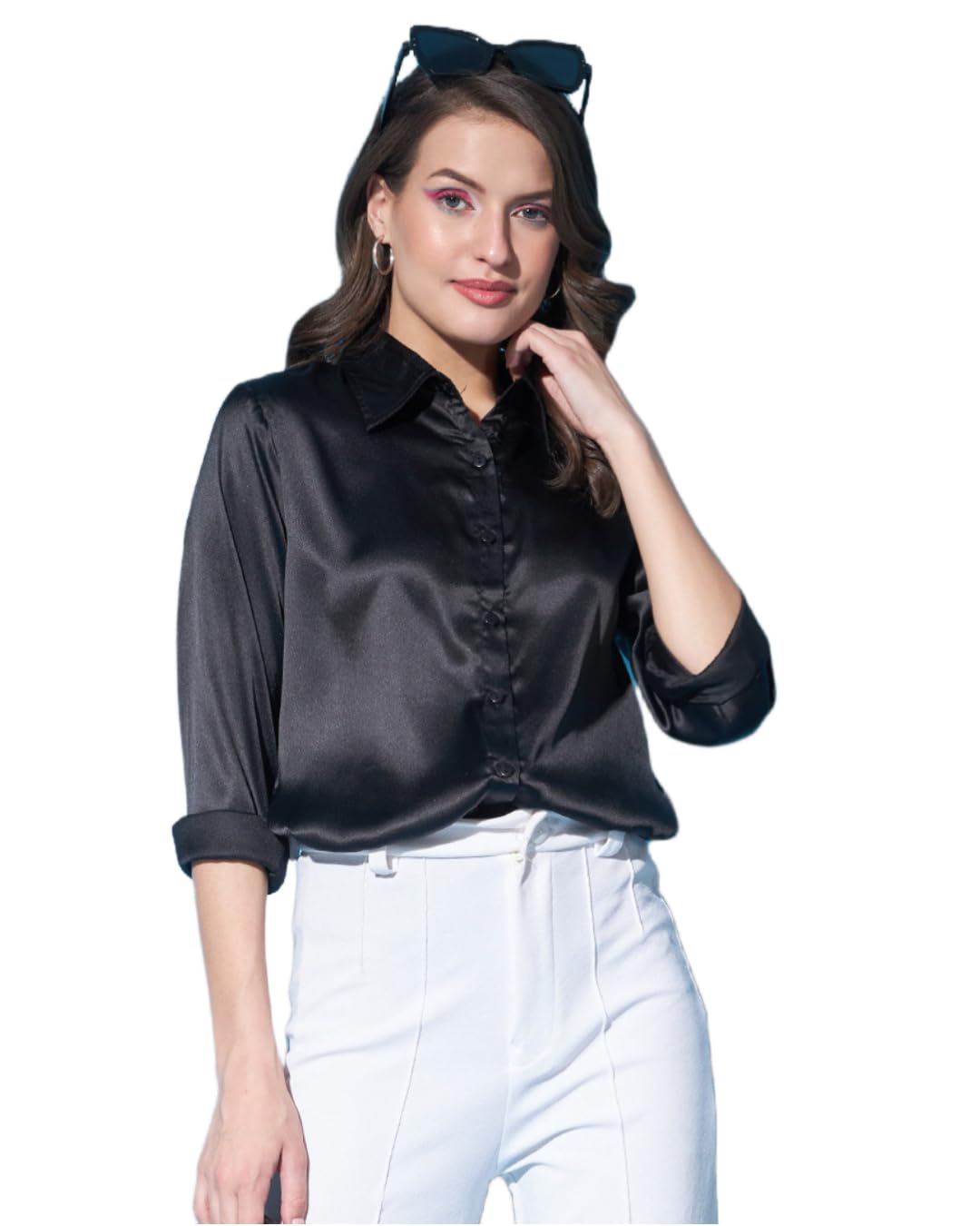 FUNDAY FASHION Women Solid Formal Satin Regular Fit Shirt