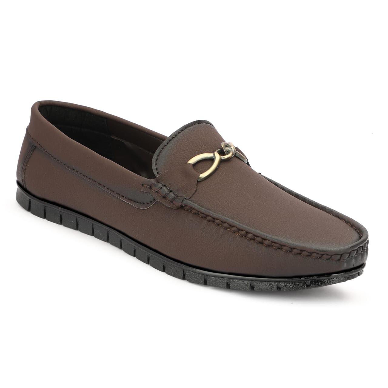 Men's Classic Loafers with Metal Buckle Detail, Black - alphahostel.in