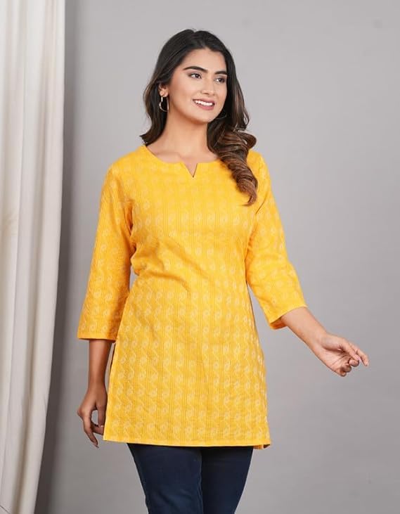HION HILS Traditional Cotton Print Kurta Office Short Kurti