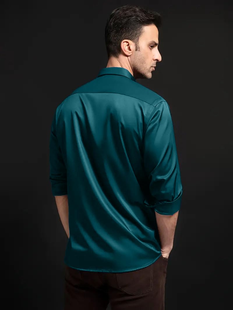 IndoPrimo Men's Stylish Solid Satin Casual Shirt