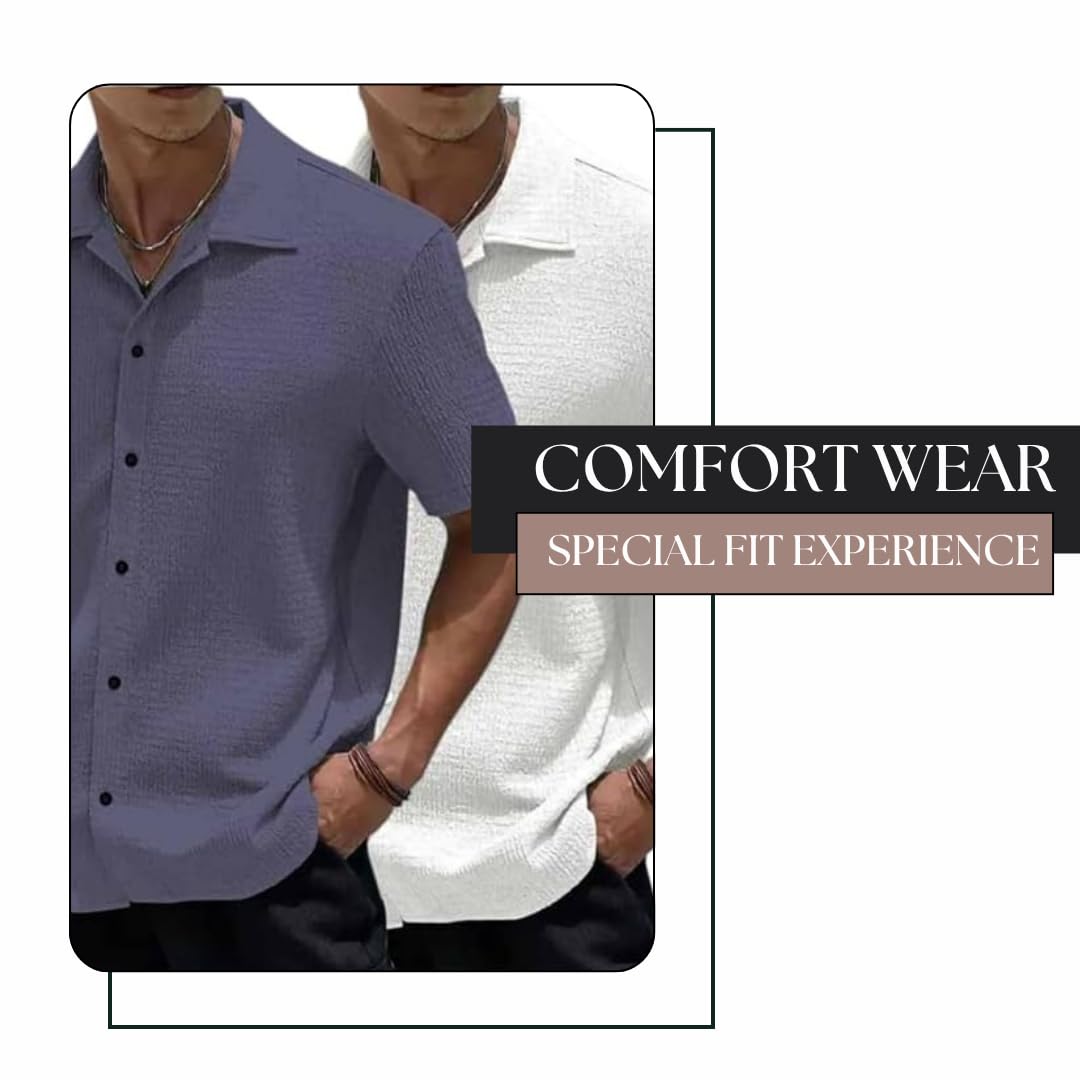 MiraMichi Men's Slim Fit Half Sleeve Polycotton Casual
