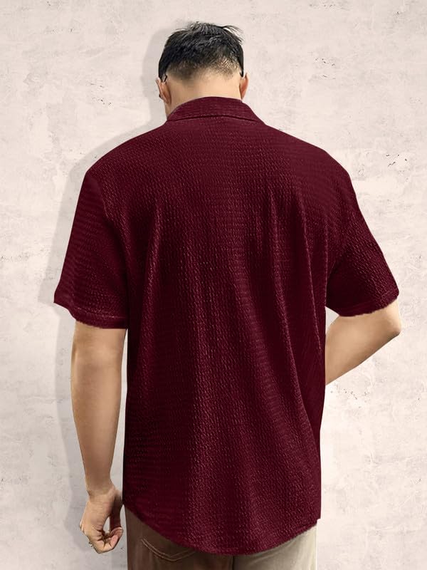Pinkmint Popcorn Shirt for Men Soild Slim Fit Sleeve