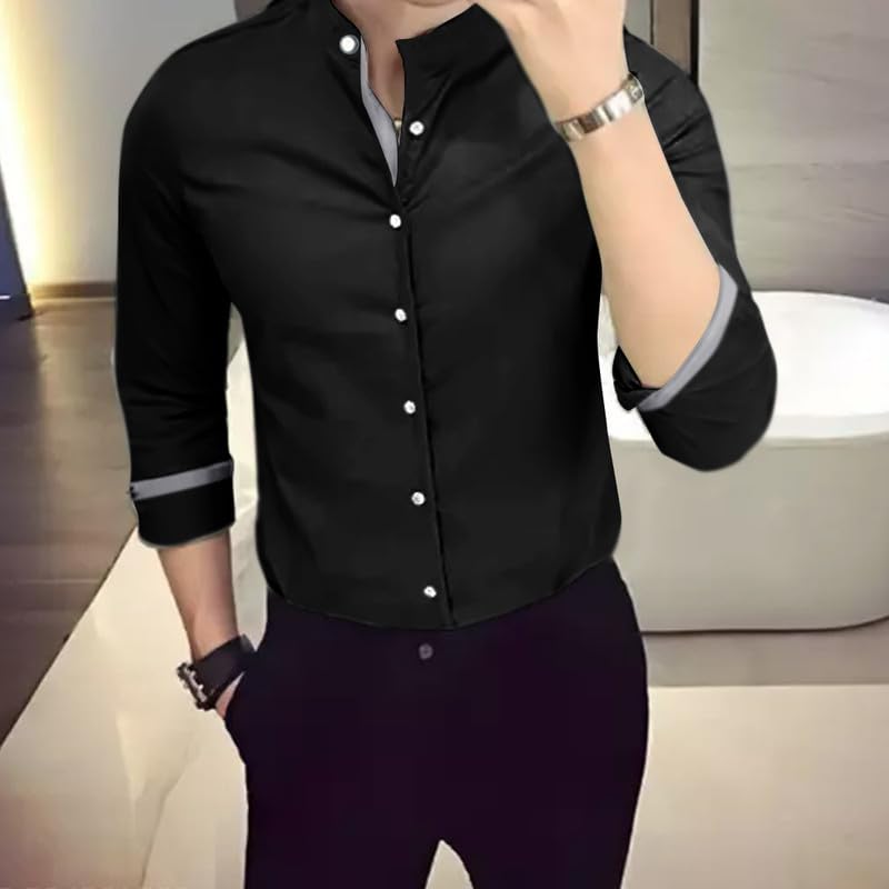 Tee Projekt Men's Shirt Solid Cotton Long Sleeve Button