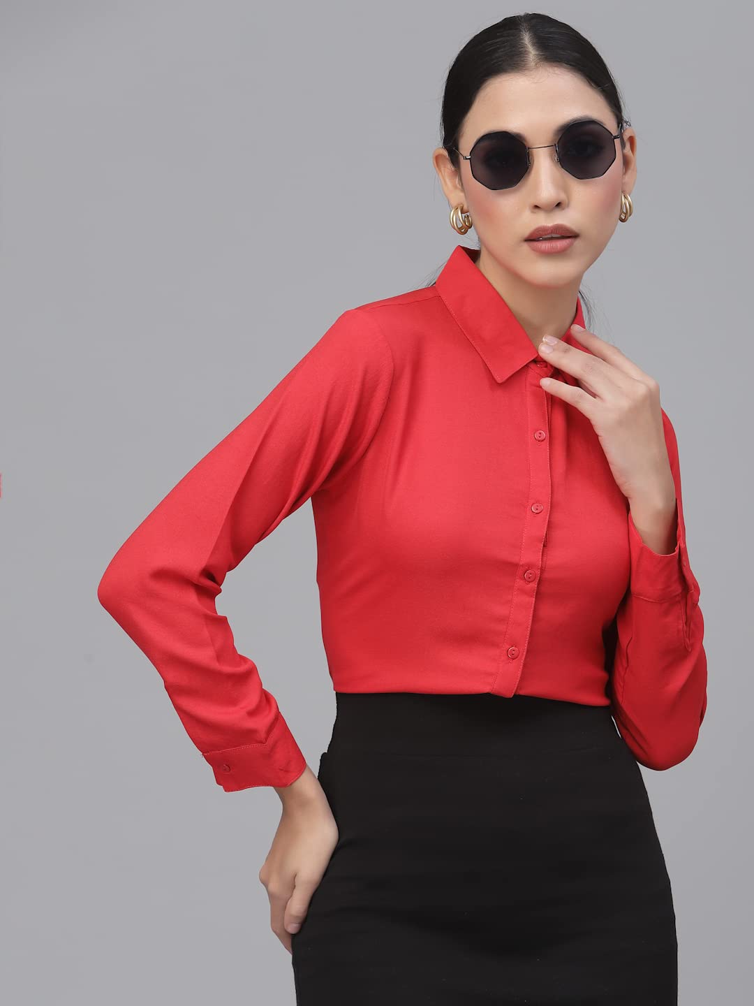 Style Quotient Women Solid White Polymoss Regular Formal Shirt