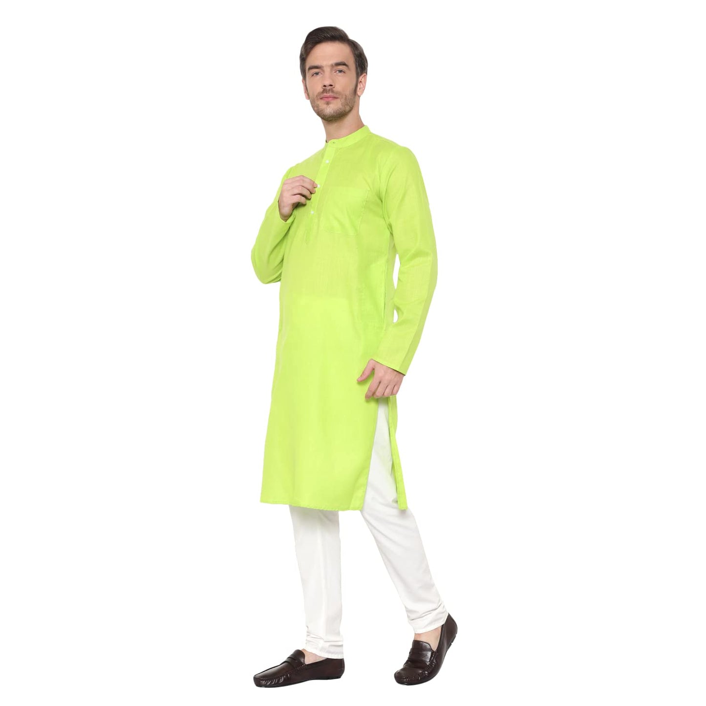 LATEST CHIKAN Men's Cotton Blend Solid Long Kurta