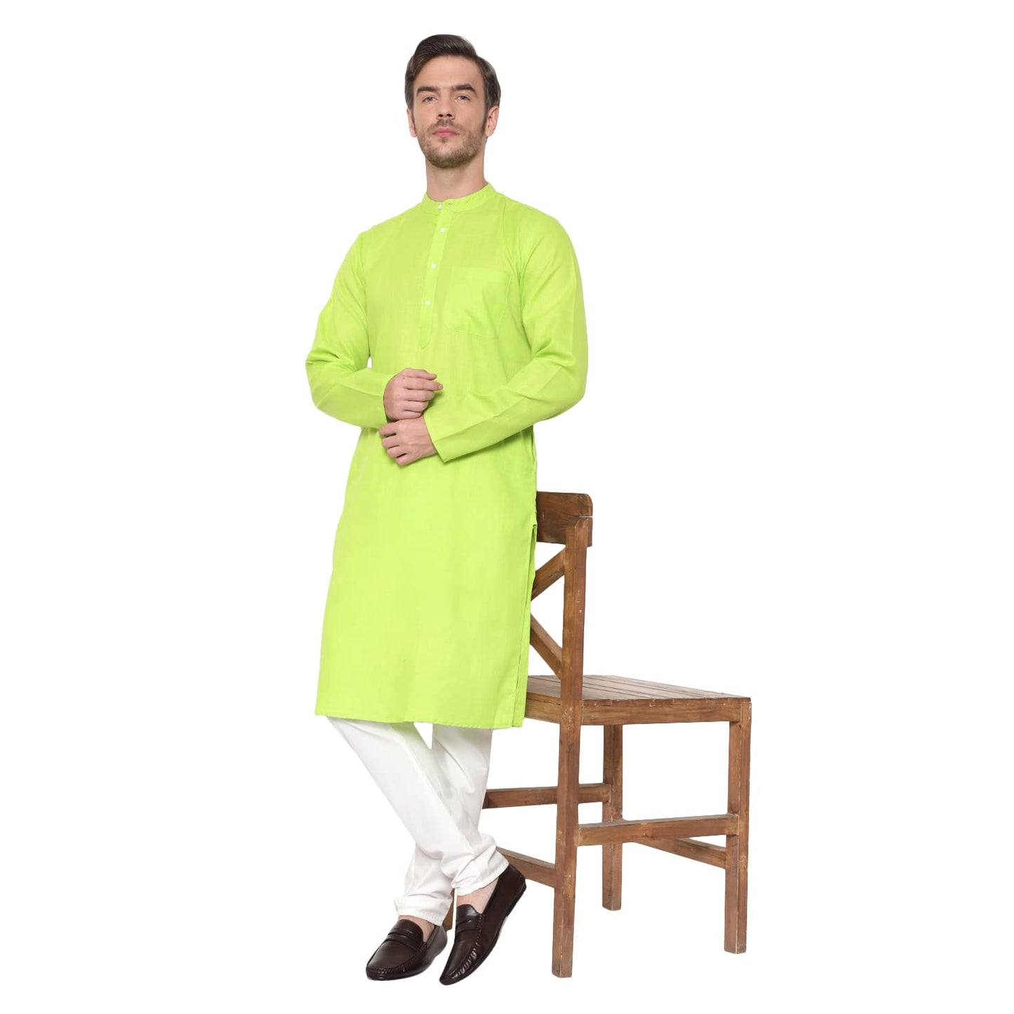 LATEST CHIKAN Men's Cotton Blend Solid Long Kurta