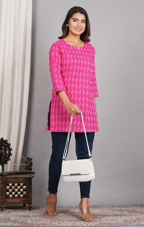 HION HILS Traditional Cotton Print Kurta Office Short Kurti