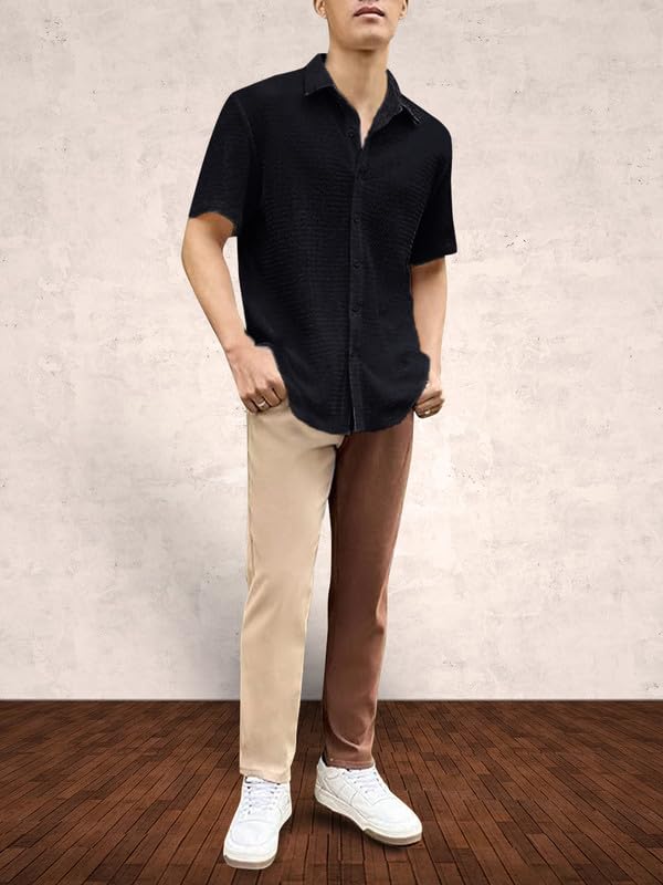Pinkmint Popcorn Shirt for Men Soild Slim Fit Sleeve