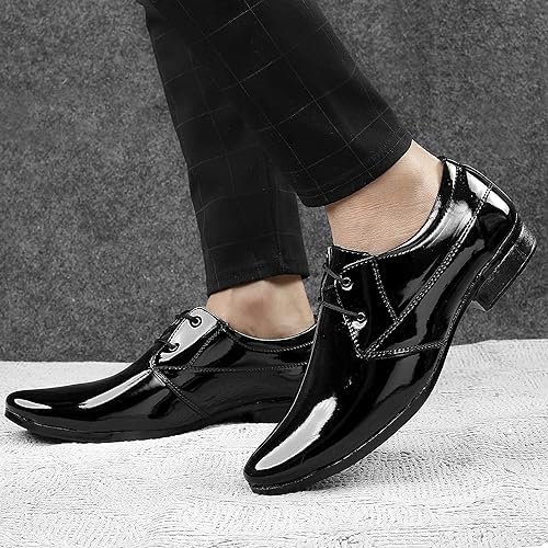 DE LOYON Men's Patent Leather Derby Formal Shoes - alphahostel.in