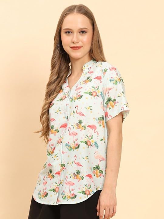Trendy Queen Printed Straight Mandarin Neck Shirt