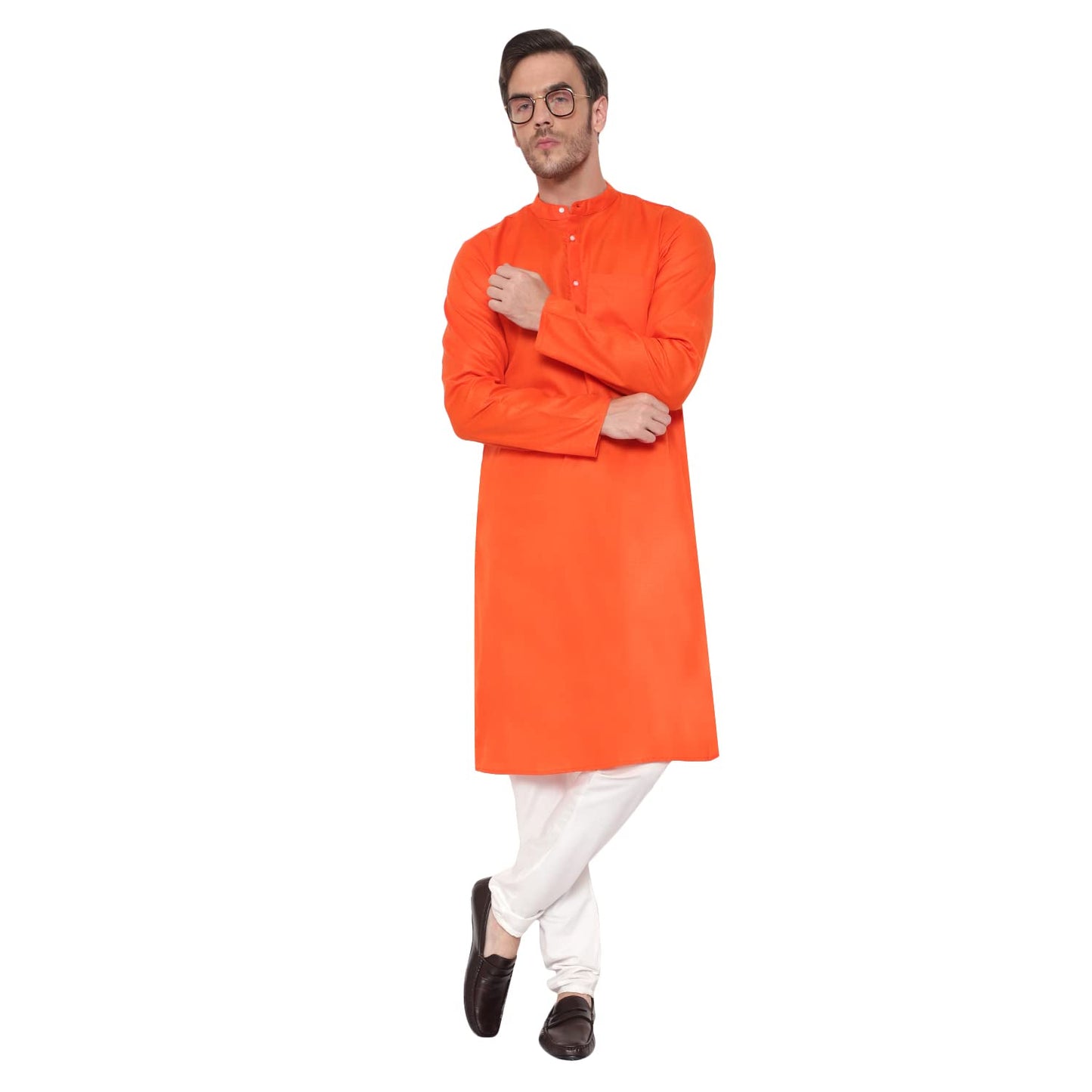 LATEST CHIKAN Men's Cotton Blend Solid Long Kurta
