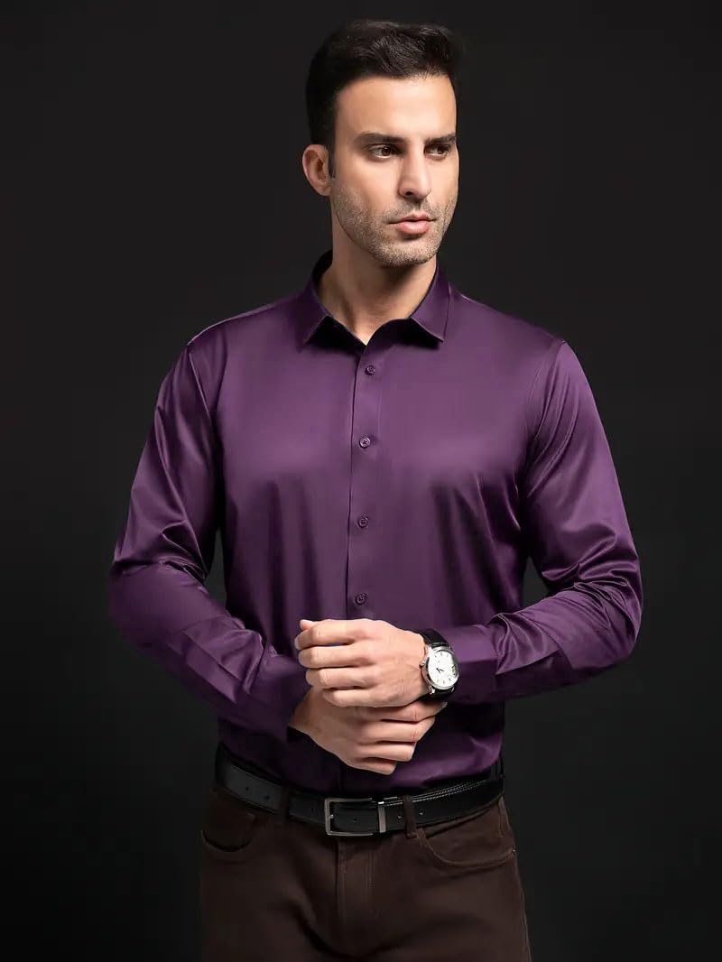 IndoPrimo Men's Stylish Solid Satin Casual Shirt