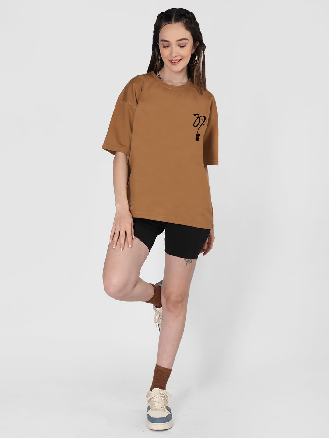 CHKOKKO Women's Polyester Oversized Fit Oversized Round Neck Drop Shoulder Printed T-Shirt