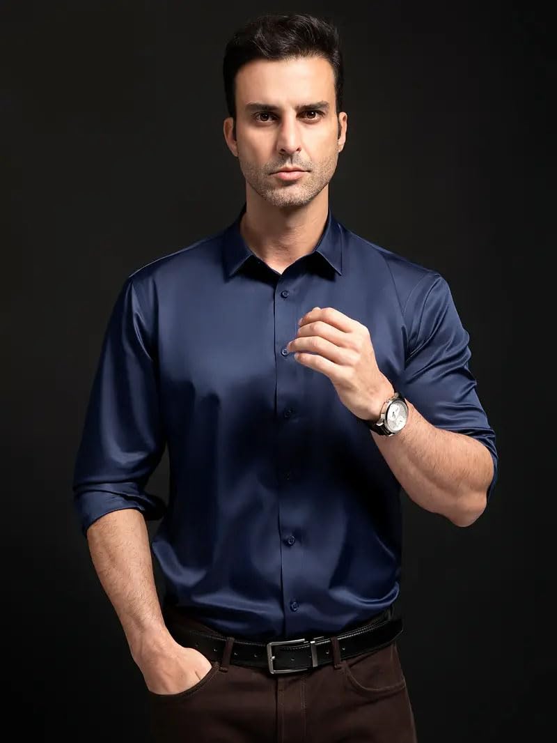 IndoPrimo Men's Stylish Solid Satin Casual Shirt